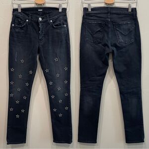Hudson Riley Crop Black Relaxed Straight Star Jeans - Size: 24